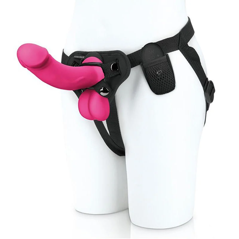 Pegasus 6.5 in. Realistic Dildo with Balls & Adjustable Harness Set Pink