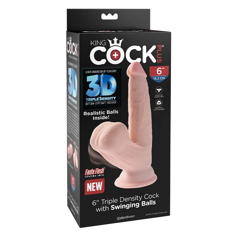 Pipedream King Cock Plus 6 in. Triple-Density Cock With Swinging Balls Dildo Beige