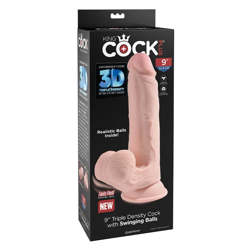 Pipedream King Cock Plus 9 in. Triple-Density Cock With Swinging Balls Dildo Beige