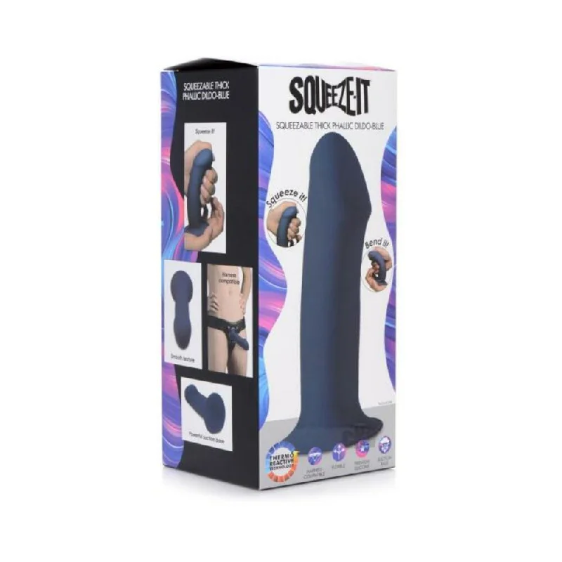 Squeezable Thick Phallic Dildo - Blue