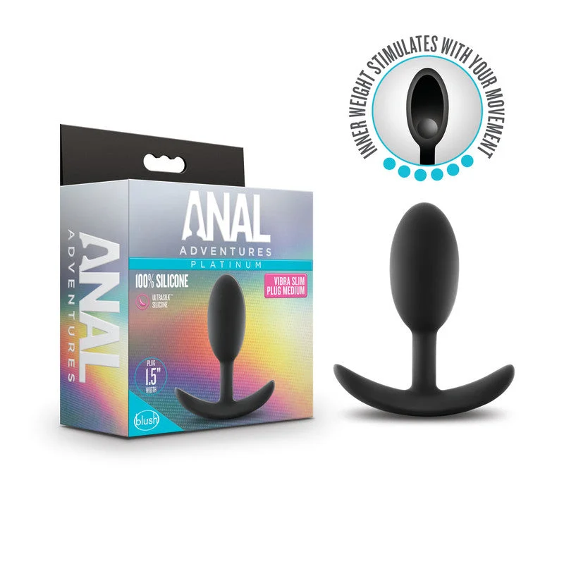 Anal Adventures Platinum Vibra Butt Plug Black Slim 3.8cm Width