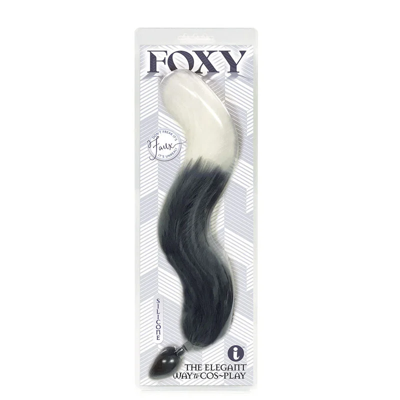 Foxy Fox Tail Silicone Butt Plug Grey White Tip 18"