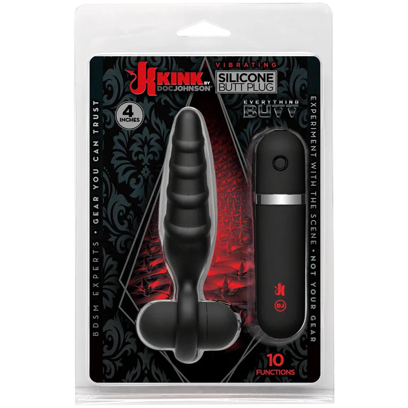 Kink Vibrating Silicone Butt Plug 4in Black