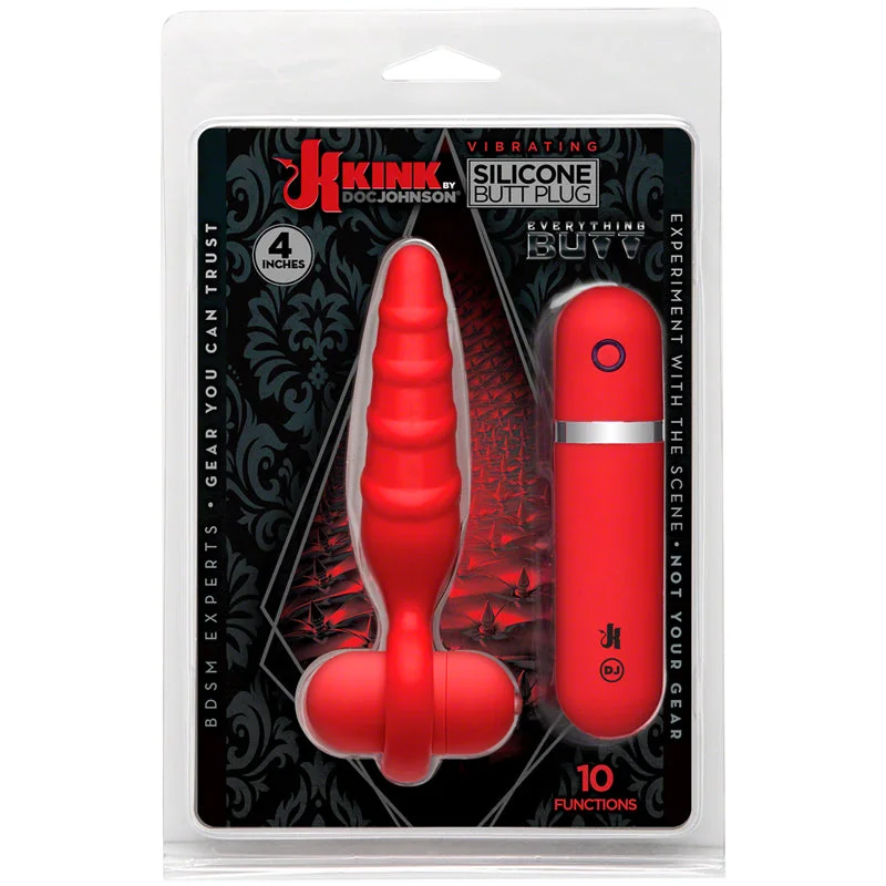 Kink Vibrating Silicone Butt Plug 4in Red