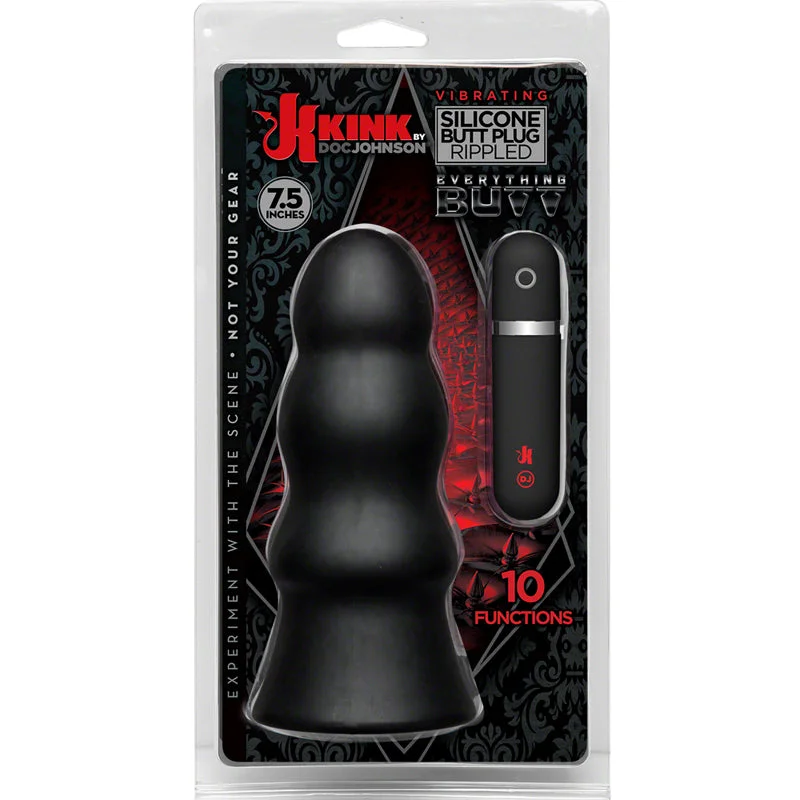 Kink Vibrating Silicone Butt Plug Rippled 7.5in Black