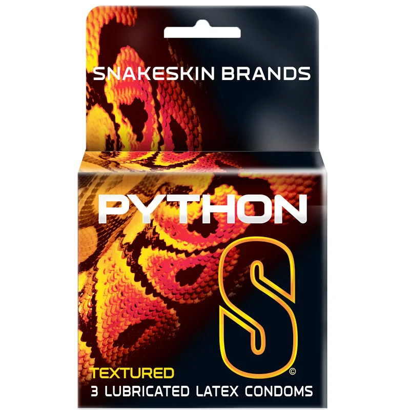 Snakeskin Python Lubricated Latex Straight Shaft, Dotted & Ribbed Condoms (3)