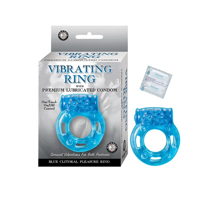 Vibrating Ring With Lubed Condom Blue