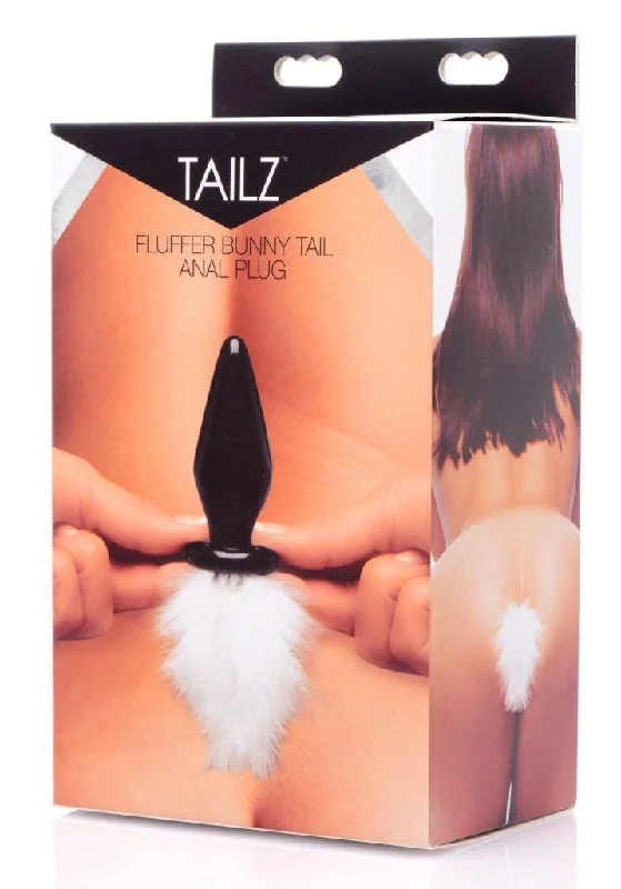 White Fluffer Bunny Tail Glass Anal Plug