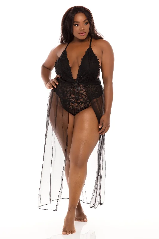 Plus Size Tie Front Slip Skirt