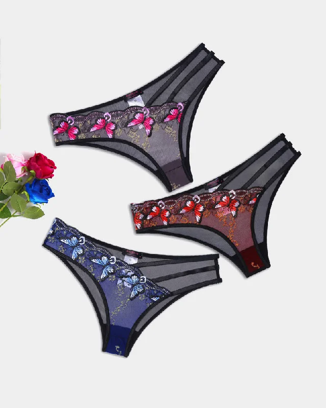 Butterfly Embroidered Mesh Panties