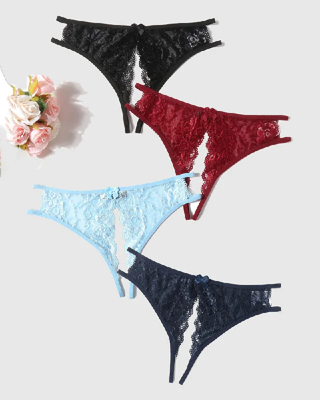 Lace Panties Floral Lace Briefs with Bow