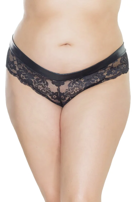 1 PC. Low Rise Wetlook & Scallop Lace Panty W/ Chain Crotch Detail | Plus Size