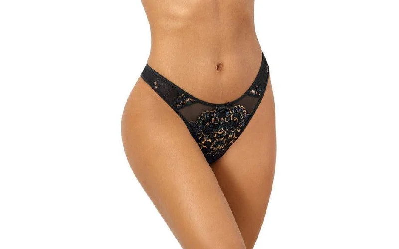 Floral Lace Thong Black