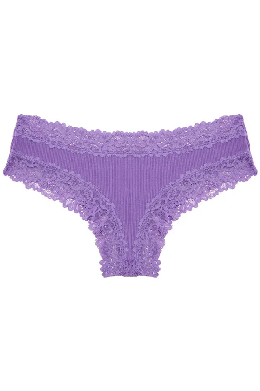 Purple Low-Rise Ribbed Thong